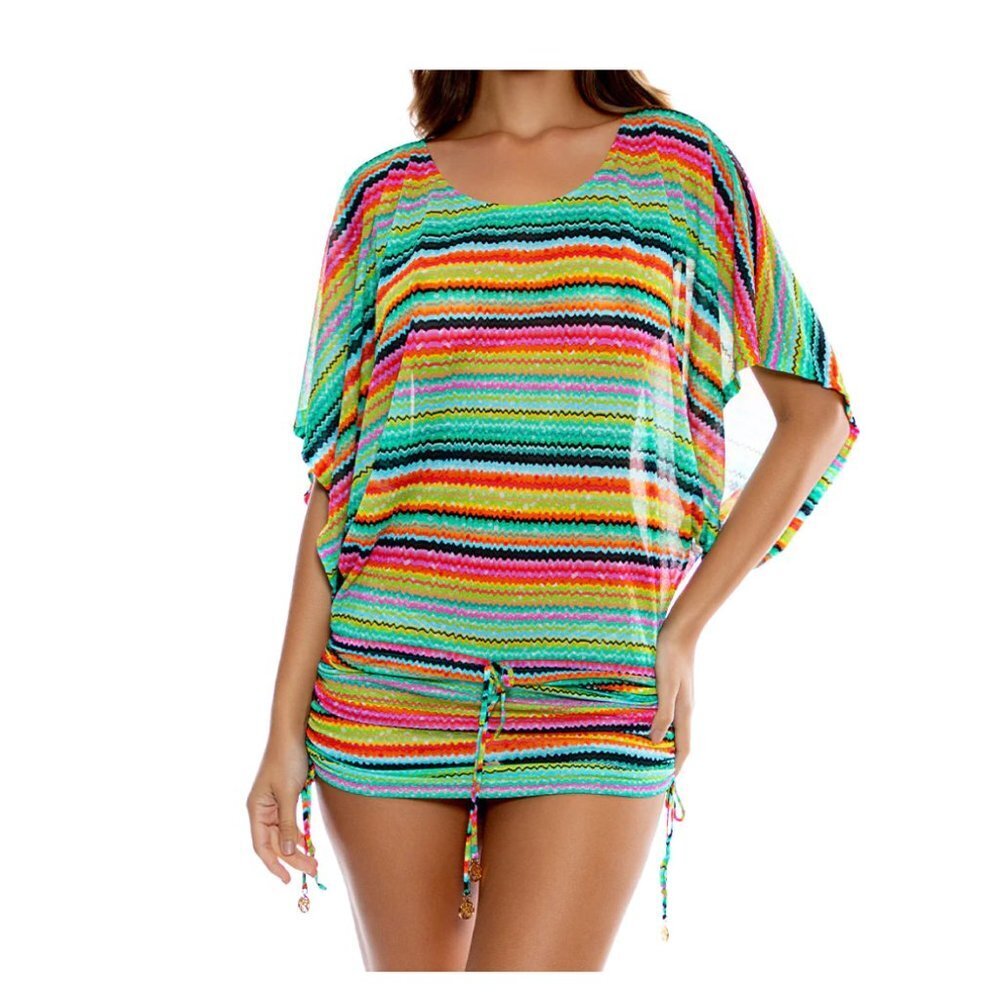 Luli Fama Hola Verano Multicolor South Beach Stripes Dress Medium